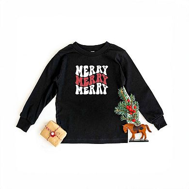 Merry Stacked Wavy Glitter Toddler Long Sleeve Graphic Tee