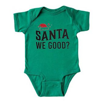 The Juniper Shop Santa We Good Glitter Baby Bodysuit