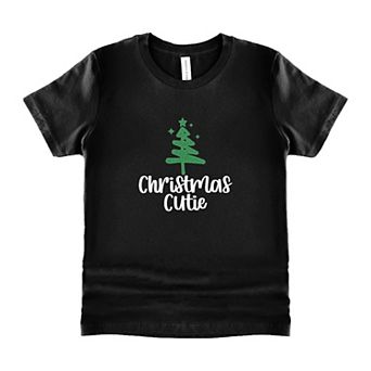 Christmas Cutie Tree Glitter Youth Short Sleeve Graphic Tee