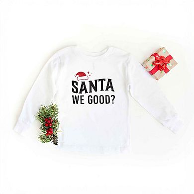 Santa We Good Glitter Youth Long Sleeve Graphic Tee