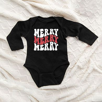 The Juniper Shop Merry Stacked Wavy Glitter Baby Long Sleeve Bodysuit