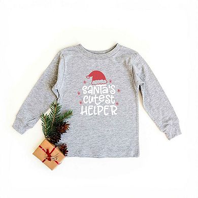 Santa's Cutest Helper Glitter Youth Long Sleeve Graphic Tee