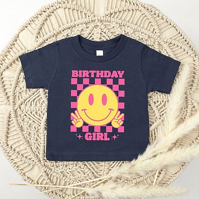 Birthday Girl Chekcered Toddler Short Sleeve Graphic Tee