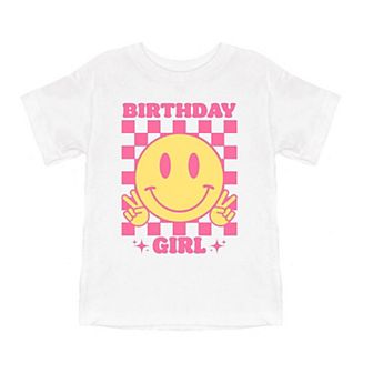 Birthday Girl Chekcered Toddler Short Sleeve Graphic Tee
