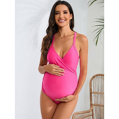 Women's Maternity Swimsuit with Front Cross Design Pregnancy Swimwear