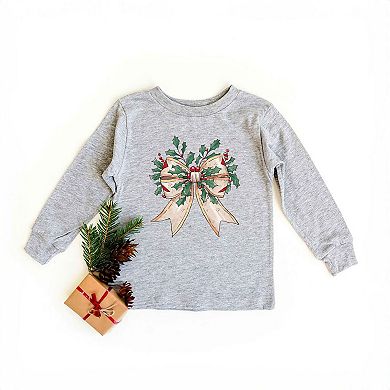Holly Leaves Coquette Toddler Long Sleeve Graphic Tee