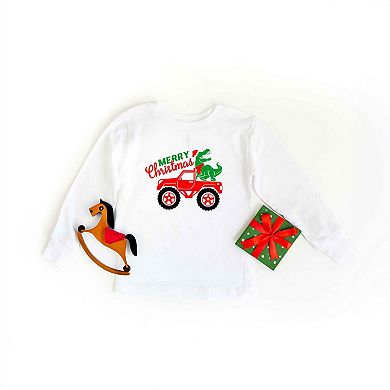 Christmas Dino Truck Toddler Long Sleeve Graphic Tee