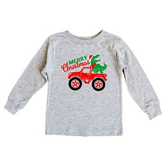 Christmas Dino Truck Toddler Long Sleeve Graphic Tee