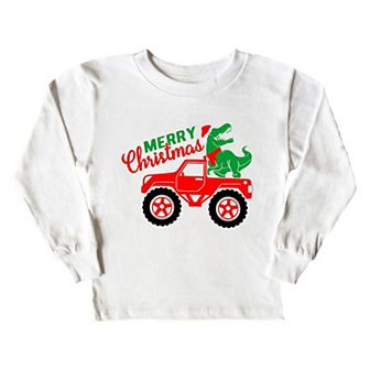 Christmas Dino Truck Toddler Long Sleeve Graphic Tee