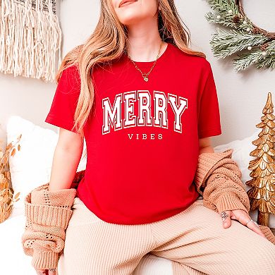 Simply Sage Market Merry Vibes Varsity Thick Outline Short Sleeve Tee