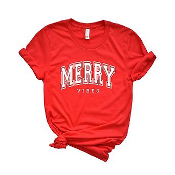 Simply Sage Market Merry Vibes Varsity Thick Outline Short Sleeve Tee