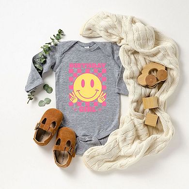 Birthday Girl Checkered Baby Long Sleeve Bodysuit