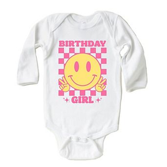 Birthday Girl Checkered Baby Long Sleeve Bodysuit