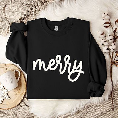 Merry Bold Cursive Raised Print Sweatshirt