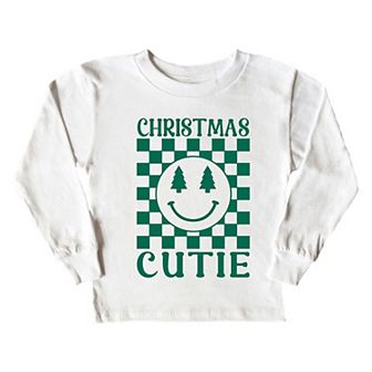 Christmas Cutie Checkered Toddler Long Sleeve Graphic Tee