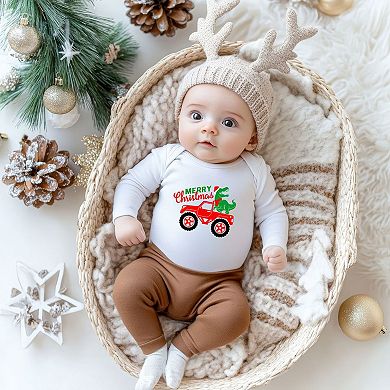 Christmas Dino Truck Baby Long Sleeve Bodysuit