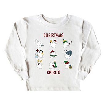 Christmas Spirits Red Words Toddler Long Sleeve Graphic Tee