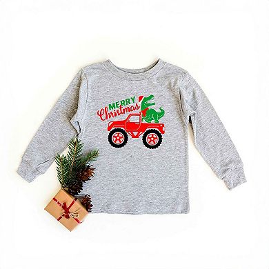 Christmas Dino Truck Youth Long Sleeve Graphic Tee
