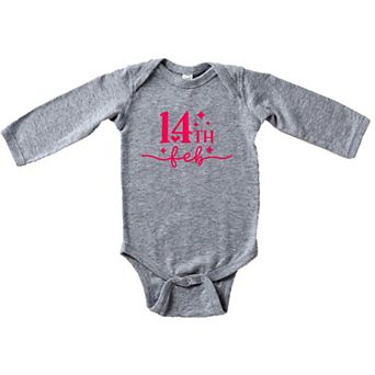14th Feb Stars Raised Print Baby Long Sleeve Bodysuit