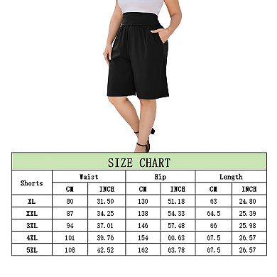 Women's Plus Size High Waist Solid Shorts Loose Wide Leg with Pockets