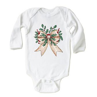 Holly Leaves Coquette Baby Long Sleeve Bodysuit