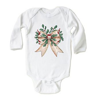 Holly Leaves Coquette Baby Long Sleeve Bodysuit