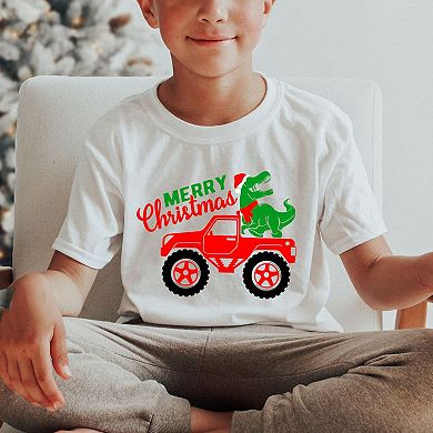 Christmas Dino Truck Youth Short Sleeve Graphic Tee