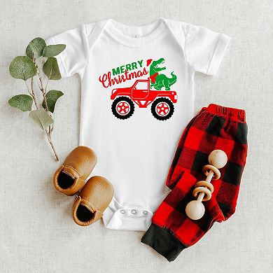 Christmas Dino Truck - Baby Short Sleeve Graphic Bodysuit