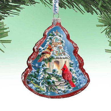Little Cardinal Chapel Tree Glass Ornament By D. Gelsinger