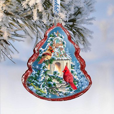 Little Cardinal Chapel Tree Glass Ornament By D. Gelsinger