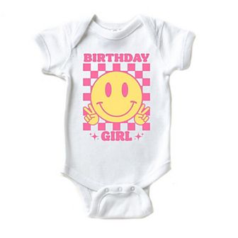 Birthday Girl Checkered Baby Bodysuit