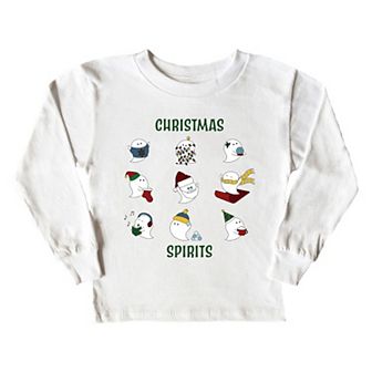 Christmas Spirits Green Words Youth Long Sleeve Graphic Tee