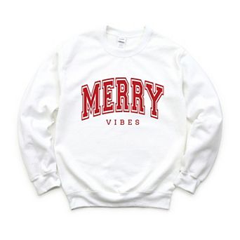 Simply Sage Market Merry Vibes Varsity Thick Outline Sweatshirt