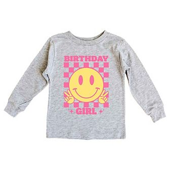Birthday Girl Checkered Toddler Long Sleeve Graphic Tee