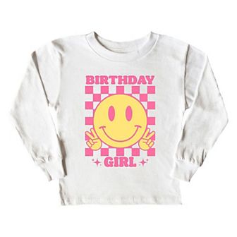 Birthday Girl Checkered Toddler Long Sleeve Graphic Tee