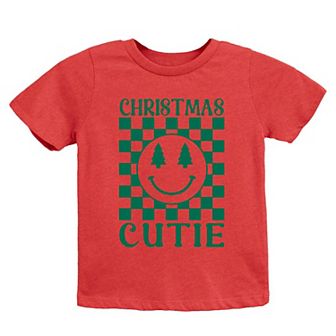 Christmas Cutie Checkered Toddler Short Sleeve Graphic Tee