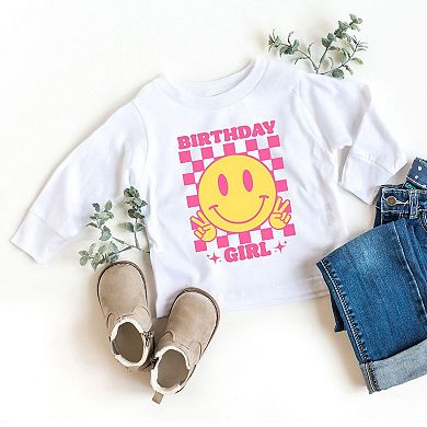 Birthday Girl Checkered Youth Long Sleeve Graphic Tee