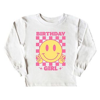 Birthday Girl Checkered Youth Long Sleeve Graphic Tee