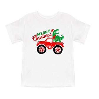 Christmas Dino Truck Toddler Short Sleeve Graphic Tee