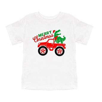 Christmas Dino Truck Toddler Short Sleeve Graphic Tee