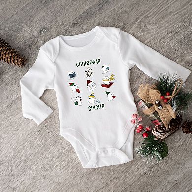 Christmas Spirits Green Words Baby Long Sleeve Bodysuit