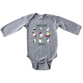 Christmas Spirits Green Words Baby Long Sleeve Bodysuit