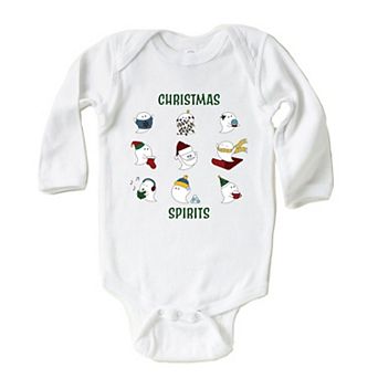Christmas Spirits Green Words Baby Long Sleeve Bodysuit