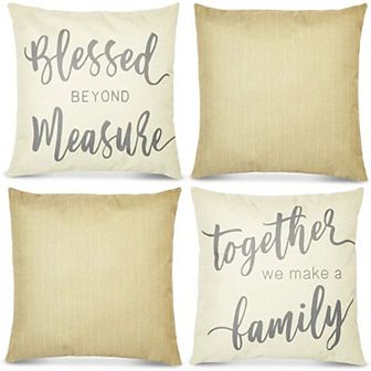 Farmhouse Throw Pillow Covers Rustic Decor 18" x 18" 4 Pack