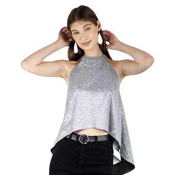 Women's High Low Glitter Halter Neck Party Club Tank Top
