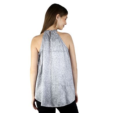Women's High Low Glitter Halter Neck Party Club Tank Top