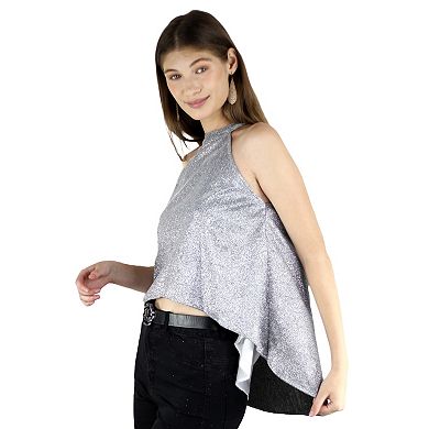 Women's High Low Glitter Halter Neck Party Club Tank Top