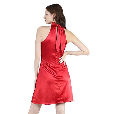 Women's Halter Neck Satin Silky Sleeveless Party Mini Dress