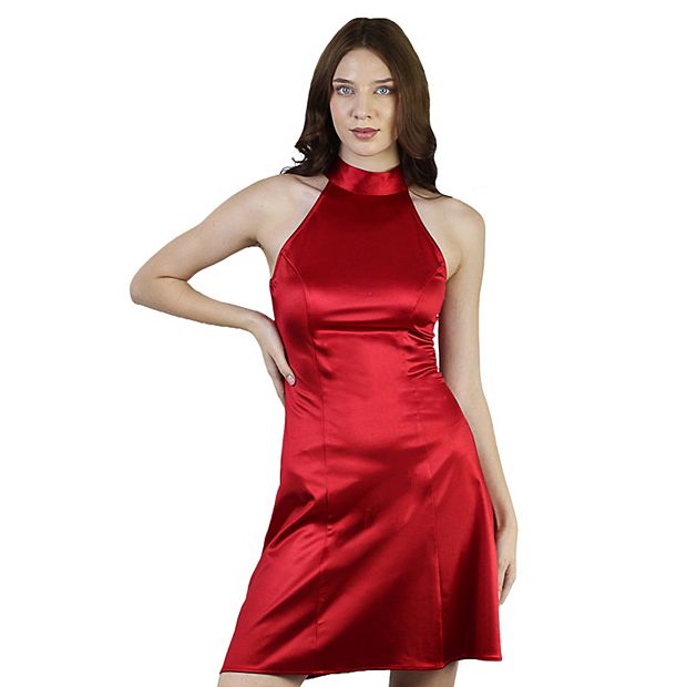 Short Halter Ladies Dresses Summer Dress High Neck Royal Blue Satin Dress  Mock Neck Dress Backless