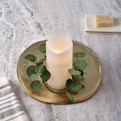 Mikasa LED Wax Pillar Candle with Faux Eucalyptus Candle Ring